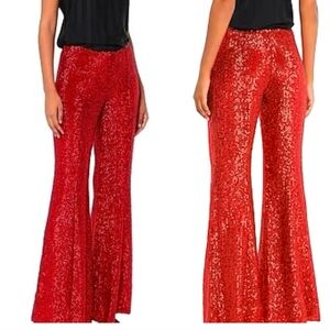 Sequin Flare Pants - Red